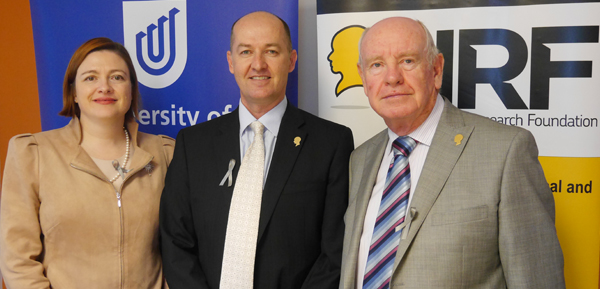 From left: UniSA Deputy Vice Chancellor Research and Innovation, Professor Tanya Monro,UniSA’s leading brain cancer researcher, Professor Stuart Pitson and Vice President NRF Dr Glenn McCulloch