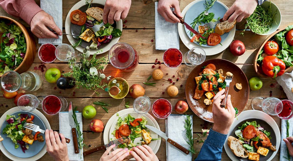 Table laden with food